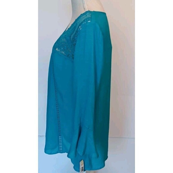 New Directions Aqua Tunic Blouse with Appliqued Bodice Size M - Picture 3 of 8